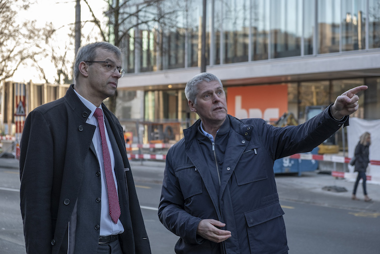 Jan Palmowski (left) and Christian Leumann outside the sitem-insel site