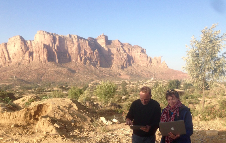Beate Fricke in the field in Tigray, Ethiopia, with Finbarr Barry Flood, professor at New York University